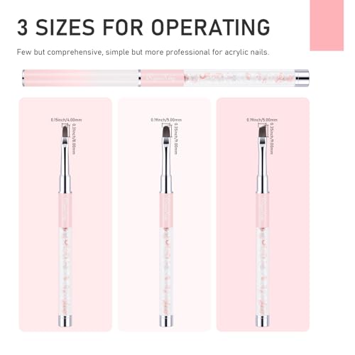 3PCS Nail Art Clean Up Brushes -Round/Angled Nail Brushes for Cleaning Polish Mistakes on the Cuticles, Brushes for Nail Art and Designs Painting DIY - color: Pink
