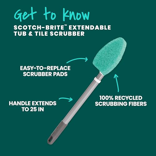 Scotch-Brite Extendable Tub & Tile Scrubber Kit, 1 Handle & 3 Scrubbers