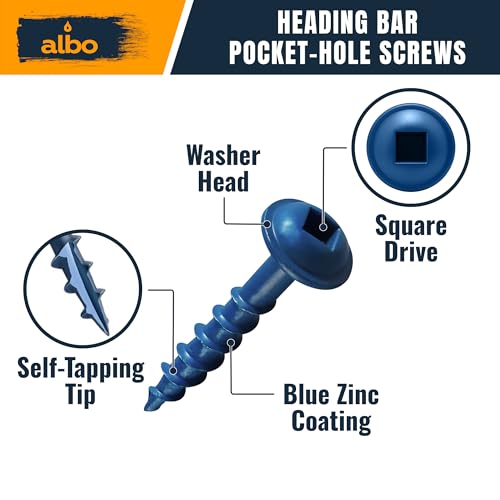 ALBO 500 PCS #8 x 1 Pocket Hole Screws, Heavy Duty Carbon Steel, Zinc Coated, Square Drive Wood Screws for Strong Wood Joinery, Cabinets & DIY Projects - color: Blue, size: #8 x 1"
