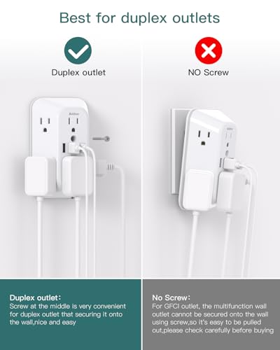 Addtam Surge Protector, 6 Outlet Extender with Night Light and 4 USB Ports | Multi Plug Wall Outlet, Electrical Outlet Splitter, 3-Sided 1800J Power Strip for Home/Dorm/RV, All-in-one, Easy to Install