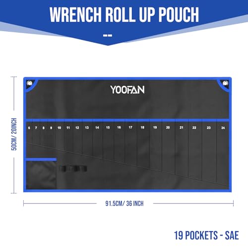 Wrench Roll Up Pouch – Wrench Organizer, Wrench Bag with Handle, Wrench Holder for Hanging - size: 19 Pockets Metric