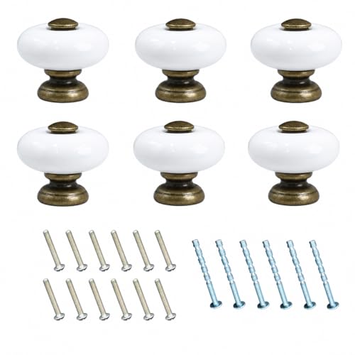6-Pack Ceramic Round Cabinet Knob 1.3 Inch in Antique Bronze Finish - size: 1.3inch-6Pcs