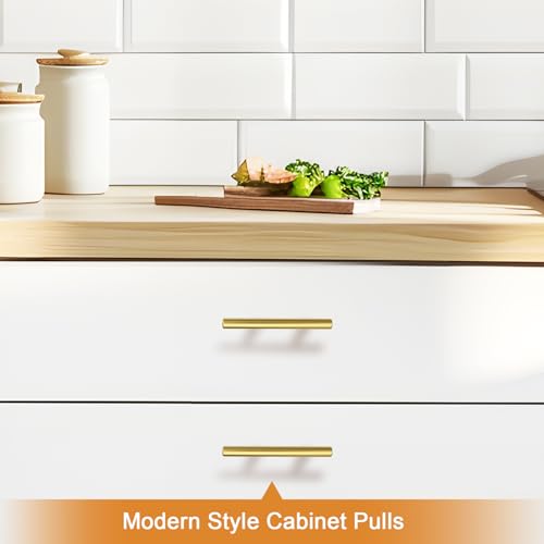 Probrico 5 Pack 3-1/2 Inch Center-to-Center Kitchen Cabinet Pulls T Bar Gold Cabinet Handles Modern Drawer Hardware Dresser Pulls, 6 Inch Total Length - color: Gold, size: hole center 3-1/2"