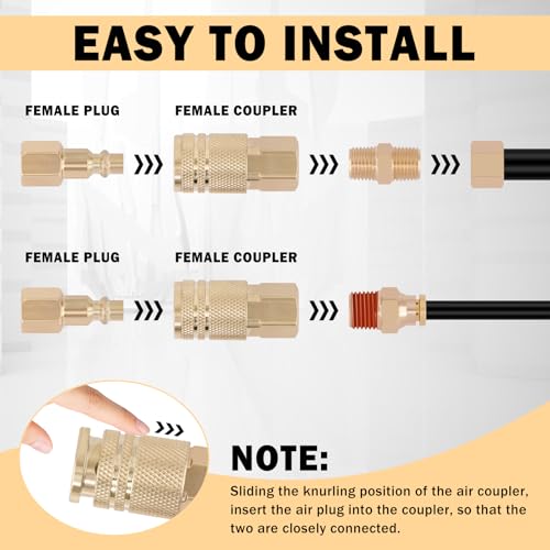 CheeMuii 100 PCS Brass DOT Air Line Fittings with 1/4" & 3/8" DOT Air Hoses - size: 2ROLL-104PCS