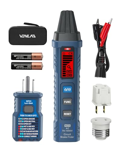 Circuit Breaker Finder with LCD Display, GFCI Outlet Tester, 90-130V Electrical Circuit Tracer Tool with NCV Tset & Flashlight, Includes Carrying Case with Adapter, Alligator Clips -VCT03P - size: VCT03P(with adapters)