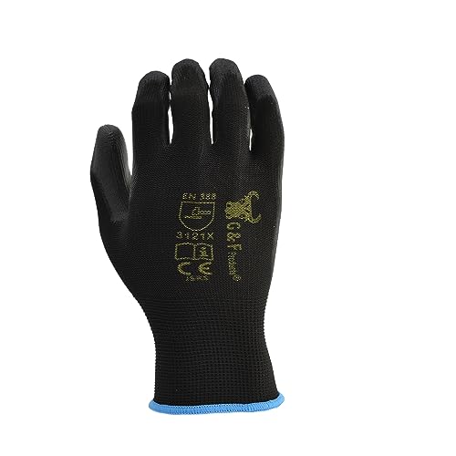 G & F Work Gloves for Men, Lightweight Grip, Polyurethane Coated, Touchscreen Compatible, Flexible & Breathable, Durable Construction, Ideal for Gardening, Mechanics, and General Duty Tasks, 12 Pairs - size: Medium