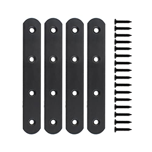 4 Pack Flat Mending Plate for Wood, ULIFESTAR Black Iron Flat Straight Brace Brackets Metal Repair Fixing Wood Brace Joining Plates Connector for Repairing Wooden Furniture with Mounting Screws - size: 5.12 x 0.79 x 0.12 inches