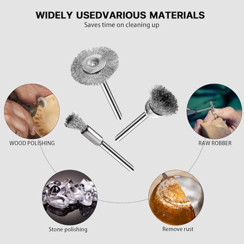15 Pieces Stainless Steel Wire Brushes, Wire Brush Wheel, Steel Wire Polishing Wheel Kits for Dremel Rotary Tools (1/8 Inch Mandrel) - color: silver