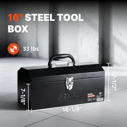 Black Canyon Tool Box,Portable & Padlockable, Sturdy & Durable toolbox, Ideal for Trailer, Mechanic, DIY-ers, Car, Workshops, Garages, Repair Shops (16 IN) - size: 16 IN/MTL