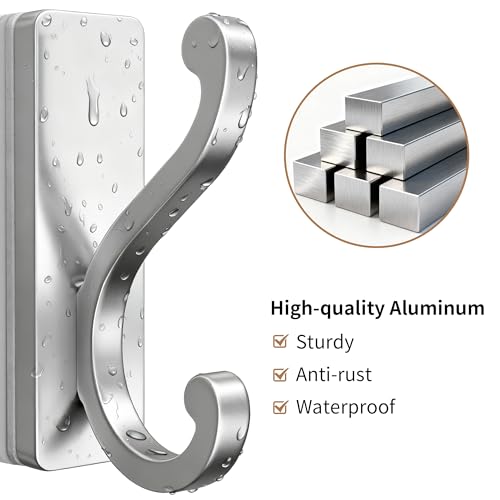 Silver Coat Hooks for Hanging - 6 Pack Self Adhesive Hooks. - color: Silver