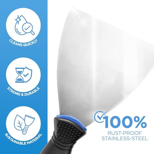 E•Werk - 5-Pc Scraper Set - Paint & Wallpaper Remover Set - Stainless Steel Spatula Knife Set for Plastering & Drywall Putty Filling - Ideal Painter Tools for Plaster Scraping & Finishing