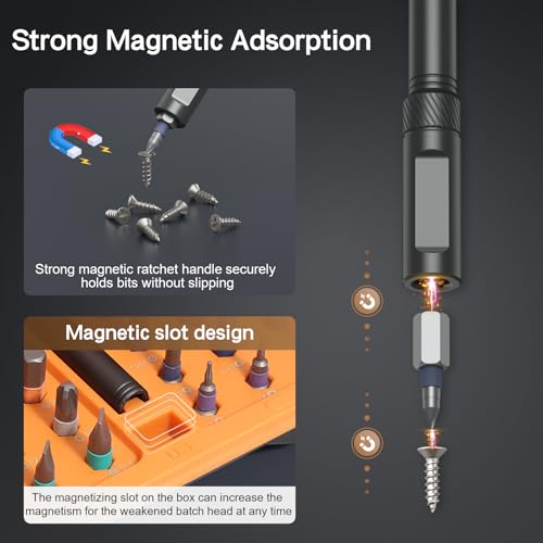Bomivoi 42 in 1 Magnetic Screwdriver Set, DIY Ratchet Screwdriver Set, Multi Bit Magnetic Drive Set with Detachable Ratchet Handle, Portable Compact Repair Tool Kit for Home Furniture Computer Bicycle - color: Orange