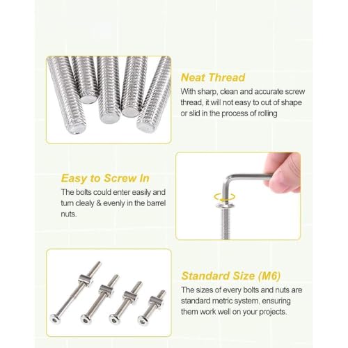 Baby Bed Frame Bolts, Crib Screws Hardware ReplacementKit M6x40/50/60/70/80mm Hex Drive Socket Cap Screws Barrel Nuts Wooden Dowel Kit for Beds Chairs Furniture et (16Set) - size: 16Set