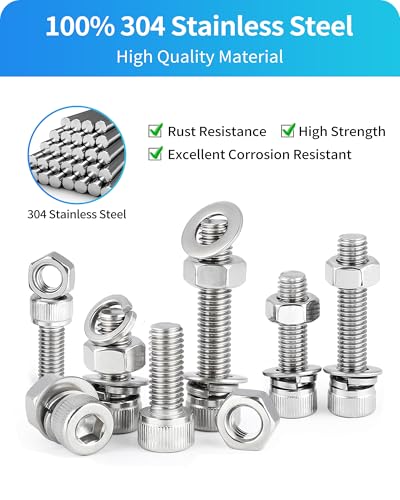 Metric Screw Assortment, 1280PCS Metric Bolt Assortment Kit M3 M4 M5 M6 Machine Screws with Lock & Flat Washers, 304 Stainless Steel Hex Socket Head Cap Screws Nuts and Bolts Kit (Silver) - size: M3M4M5M6 1280PCS (Silver)