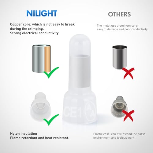 Nilight 300PCS CE1 Closed End Crimp Terminal 22-16 Gauge Nylon Insulated - color: 300PCS 22-16# Terminals