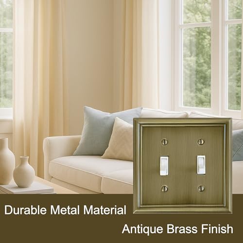 OKAWYC Double Toggle Light Switch Cover Luca Metal Wall Plate, 2-Pack Antique Brass 2 Gang, for Light Switch Cover Decorative Wallplate, Durable - size: 2 Toggle