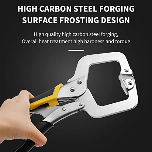 Anxingo 2 Pack 11 inch C-Clamp Locking with Swivel Pads Heavy Duty Pliers for Craftsmen Home Workshop, Metal Face Clamps - size: 2 × 11"