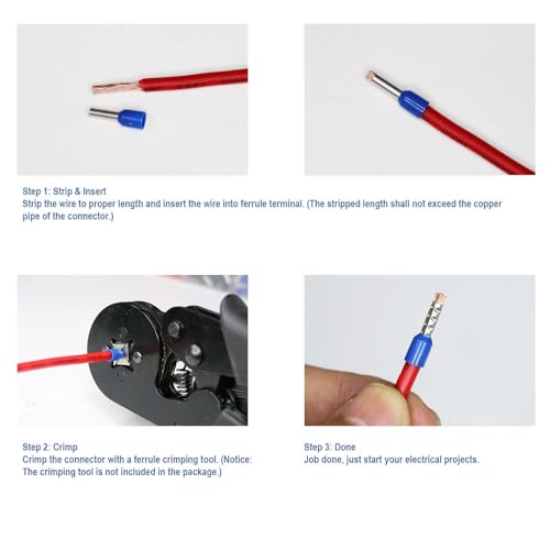 Ferrule Crimping and stripperring Tool Kit, Contain One AWG 23-7 (0.25-10mm²) Self-Adjustable Ratchet Wire Crimping Tool, Suitable for AWG10-24(0.2-6mm²) Wire Stripper and 1900PCS Wire Terminals - size: 1900 pcs+Stripper+Crimper
