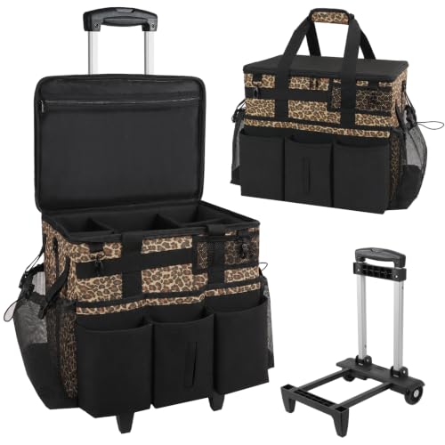 SCAVATA Rolling Cleaning Caddy Bag with Detachable Trolley & Wheels - color: Leopard