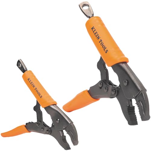 Klein Tools 38660 Locking Pliers Set, 7-Inch and 10-Inch Curved Jaw Pliers, Quick Release Handles, High Torque and Gripping Power, 2-Piece - size: 7-Inch, 10-Inch Set