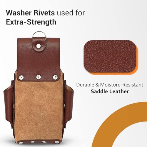 Ap-Leather Pro-5 Electrician Pouch, Leather Tool Pouch, 5 Pocket Pouch with Electrical Tape Holder, Durable Compartments, Tool Pouch with Belt Clip, Dark Brown - color: Maroon