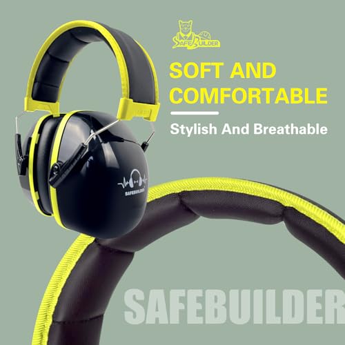 SAFEBUILDER Ear Protection Ear muffs Noise Reduction NRR 28dB Adjustable Hearing Protection for Working Mowing SK-06P - color: Black Cb Green