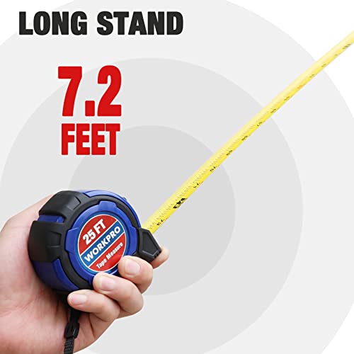 WORKPRO 25FT Tape Measure, 1/8 Fractions Easy Read Measuring Tape - color: Blue, size: 25FT