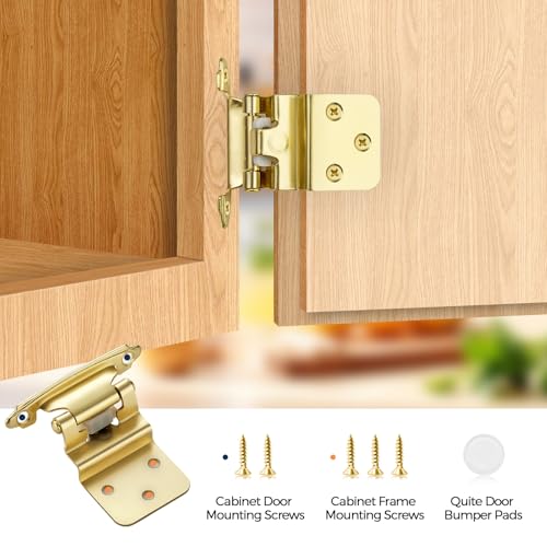 Satin Brass Gold Cabinet Hinges, 3/8 Inch Inset, 4 Pack(2Pairs) - color: Gold