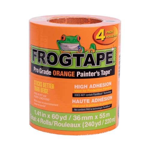 FrogTape ProGrade Orange Painters Tape 1.5 Inch Wide (1.41 in x 60 yd), High Adhesion Masking Tape for Indoor & Outdoor Applications, Orange, 4 Roll Pack (242808) - size: 4 Rolls, 1.41” x 60 Yds