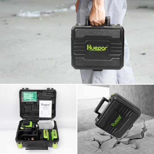 Huepar Laser Level 360 Self Leveling, Rechargeable Green Laser 4x360° Cross Line Lazer Leveler 4D Level Laser Tool for Construction with Two Li-ion Batteries, Magnetic Bracket &Hard Carry Case -LS04CG