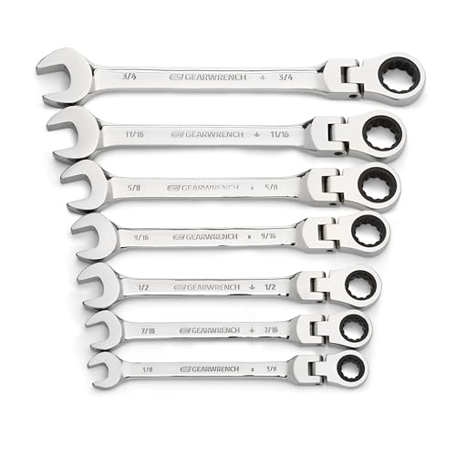 GEARWRENCH 7 Pc. 12 Pt. Flex Head Ratcheting Combination Wrench Set, SAE - 9700 - size: 7 Pc, style: With Tray