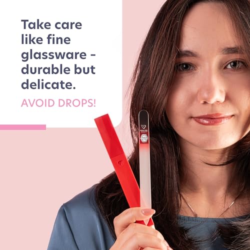 Bona Fide Beauty Czech Glass Nail File for Natural Nails (Black Red) | Crystal nail file for natural nails, etched glass file made in Czech Republic, improve nails, includes red protective case - color: Black/Red