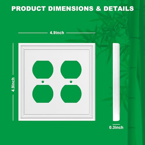 OKAYZIP White Decorative Double Outlet Covers Wall Plates | 2 Pack Natural Material Light Switch Plate - Modern Style 2 Gang Duplex Outlet Covers for Bathroom Kitchen - size: 2 Duplex 2 Pack