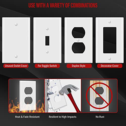 ENERLITES Duplex Receptacle Outlet Metal Wall Plate, 1-Gang, White Gloss - color: White Gloss, size: Standard Size