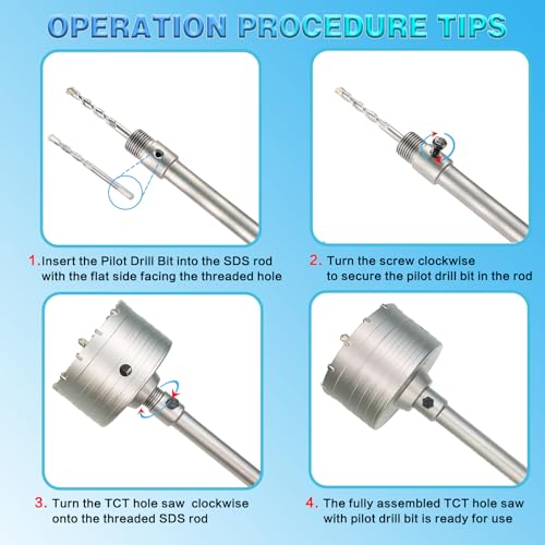 3" Concrete Hole Saw, 75mm Tungsten Steel Core Bit for Cinder Block, Brick, Rock, Plank Walls for Pipes or mini Split Lines, with SDS Plus Shank and 2 Center Positioning Drill Bits. - size: 3"