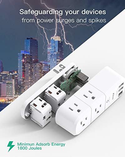 Outlet Extender with Rotating Plug, Surge Protector 6 AC Multi Plug Outlets - color: White, size: 2A1C, 1 Pack