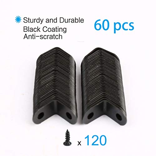 uxcell 60pcs Angle Bracket Metal 12x12mm Black Corner Brace Fastener L Shaped Right Angle Brackets Corner Protector Shelf Support with Screws for Furniture