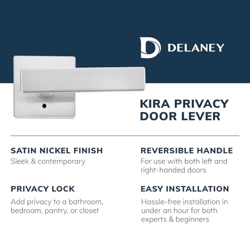 Delaney Kira Privacy (Bed/Bath) Door Lever Right-Hand Satin Nickel - color: Satin Nickel
