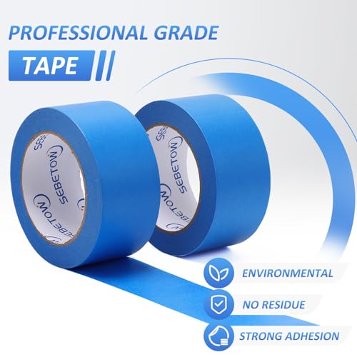 5 Rolls Painters Tape 2 inch Wide Bulk Blue Masking Tape for Painting 55yds - size: 2 inch × 5 Rolls