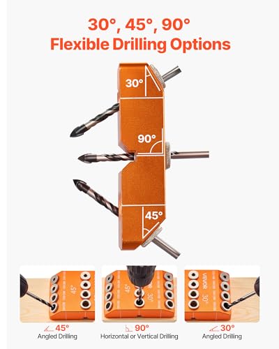 VEVOR Drill Guide, 30/45/ 90 Degree Angle 4 Sizes Portable Precision Drilling Guide Jig, for Drilling Angled or Horizontal Holes, Aluminum Alloy, for Deck Cable Railing Wood Post Stair Handrail - size: Pro, style: Drill Guide