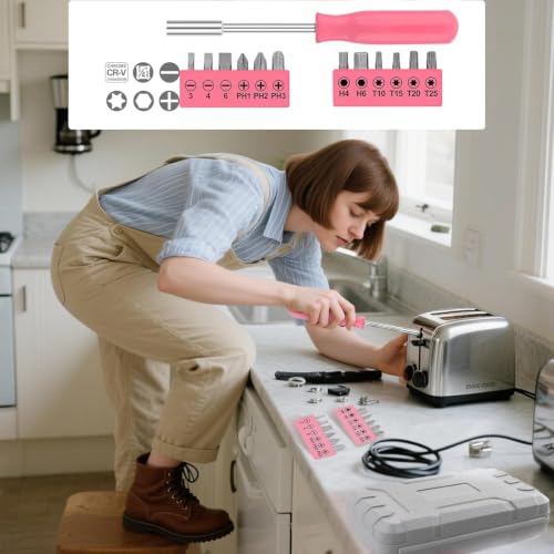 24Pcs Pink Women Portable Hand Tool Kit for Home DIY Repair