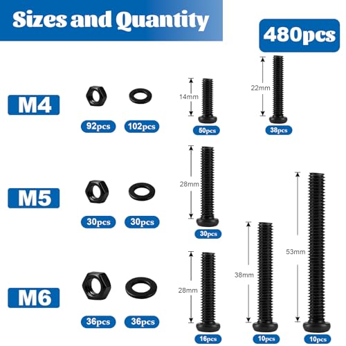 480PCS Machine Screw Assortment Kit M4 M5 M6 Phillips Pan Head for DIY - size: M4M5M6 480PCS