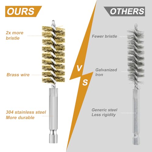 12Pcs Stainless Steel Bore Brush Set,Setwire Brush for Drill, with 8mm-19mmAbrasive Wire Brush , Rust Remover and Pipe Cleaner for Metal Surfaces with 1/4" Hex Shank - style: Brass