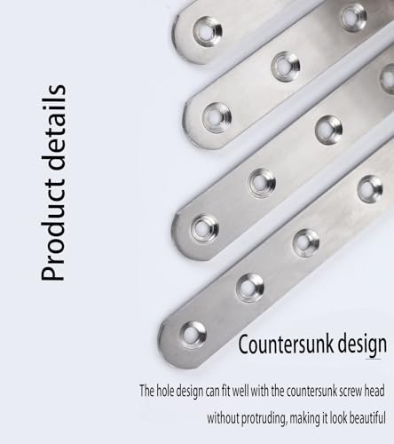 4 Pack Flat Mending Plate for Wood, Stainless Steel Straight Brackets Flat Repair Fixing Wood Brace Joining Plates Connector with Fixing Screws (4, One line shape8in) - size: One Line Shape 8 in