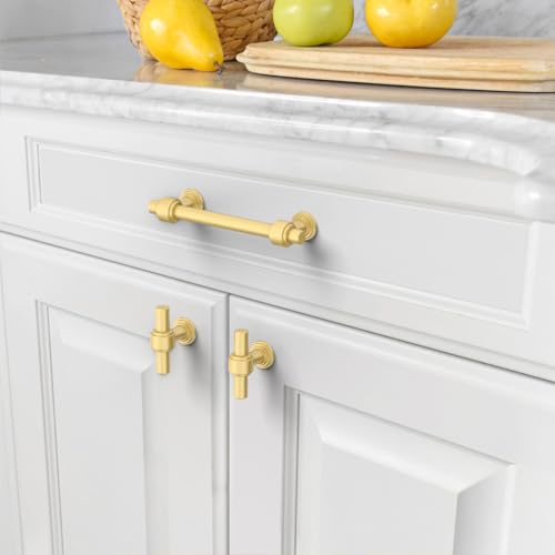 Amerdeco 10 Pack Brushed Gold Cabinet Pulls 3.75 Inch(96mm) Hole Center Drawer Pulls Cabinet Hardware Kitchen Cabinet Handles for Bathroom Dresser Pulls ZH0069 - color: Brushed Gold, size: 3.75" Hole Center