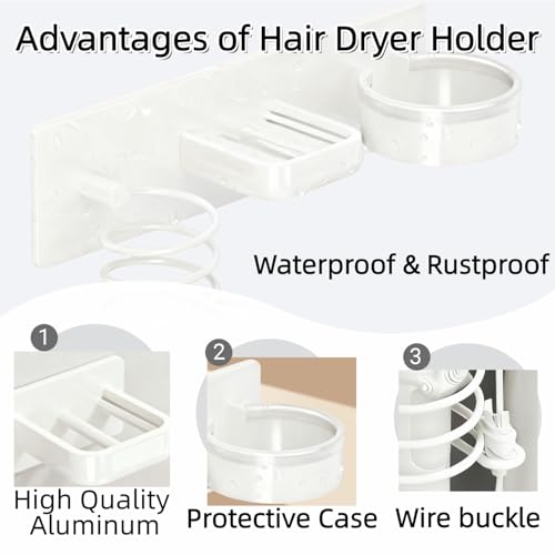 Hair Dryer Holder Wall Mounted Blow Dryer Holder Curling Iron Holder Straightener Holder 3 in 1 Bathroom Metal Hair Tool Organizer Rack（White） - color: White