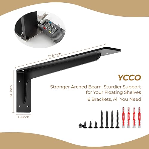 L Shelf Brackets, Heavy Duty Metal L Bracket,14 x 5.6 in Floating Shelf Bracket, 300 lbs Capacity,Matte Black Wall Mount Countertop Support Bracket with Mounting Hardware for Home, Garage,6 Pack - size: 14*5.6 Inch