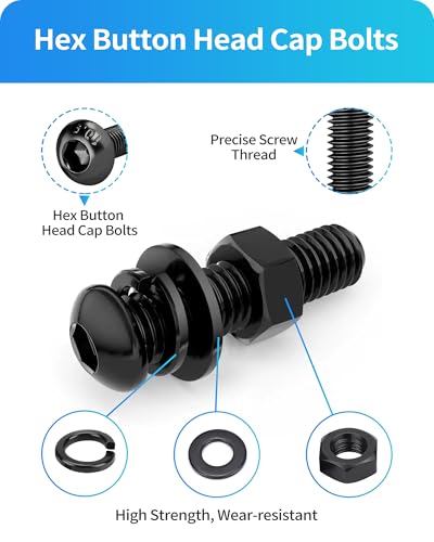 1800PCS Metric Screw Assortment, Metric Bolt Assortment Kit M2 M3 M4 M5 Machine Screws with Lock & Flat Washers, Grade 10.9 Alloy Steel Hex Socket Button Head Black Screws Nuts and Bolts Kit (Black) - size: M2M3M4M5 1800PCS (Black)