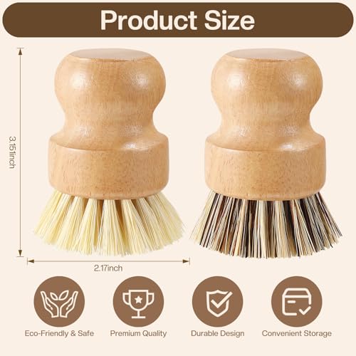 Wooden Dish Brush Handheld Bamboo Wok Brush Scrubber for Dishes Pans Pots Fruit and Veggie Washing(2,Beige and Brown) - color: Beige and Brown