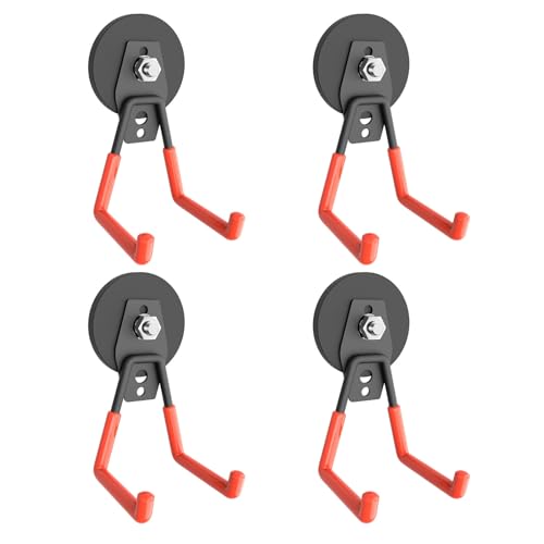 Garage Magnet Hooks, Heavy Duty Magnetic Hooks Tool Hangers for Garage Workshop Magnetic Metal Wall Hook Hangers with Anti-Slip Coating for Ladders, Garden Tools, Bulky Items (4 Pack) - style: Middle L/4 pack 16-80lbs